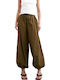 Women's High Rise Fabric Cargo Trousers in Balloon Leg Style Brown
