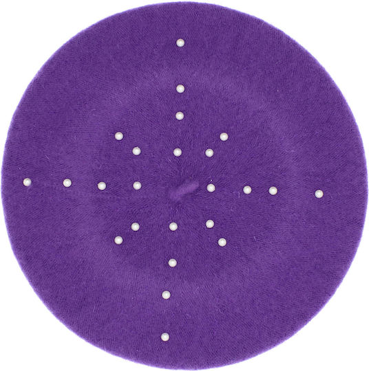 Beretă De Damă ButicCochet Lână O Mărime Design Cu Perle Violet Bsc511