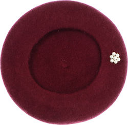 Beretă De Damă ButicCochet Lână Acrilic Design Cu Perle O Singură Mărime Burgundă Bsc772