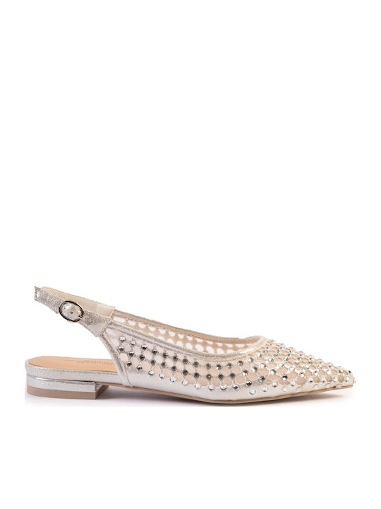 Damen Ballerinas Aus Leder In Silber Farbe