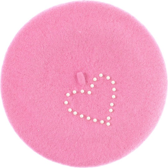 Women's Wool Beret Buticcochet Pearl Design One Size Pink Bsc847