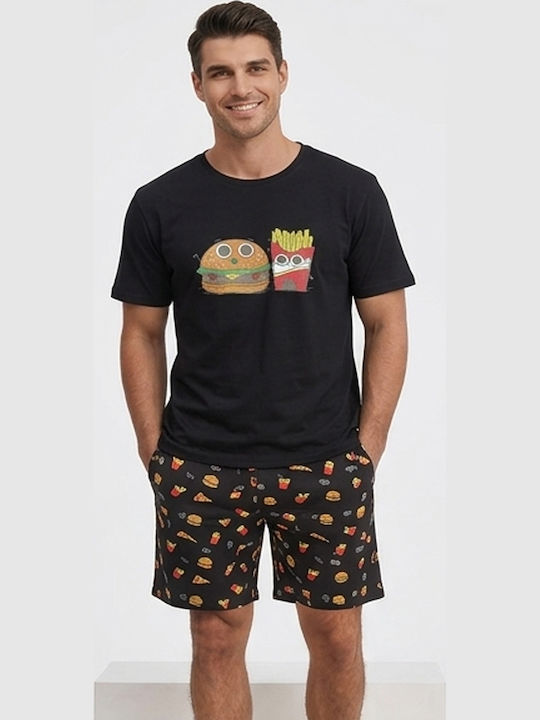 Sommer Herrenpyjama Bermuda Schwarz