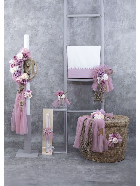 Loukia Set of Baptismal Towels Natural Rope & Roses L734