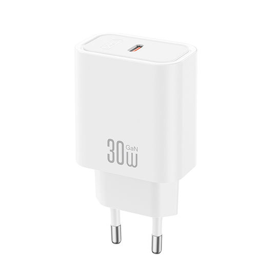 XO GaN Wall Charger Without Cable with USB-C Port 30W Quick Charge 2.0 / Quick Charge 3.0 / Quick Charge 4.0 White (CE41)