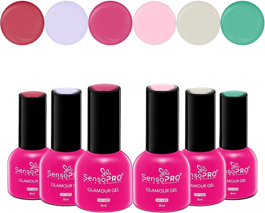 Set 6 Ojă Pentru Unghii Cu Gel Glamour Semi-permanent 8ml Sensopro Milano Roșu-y Not
