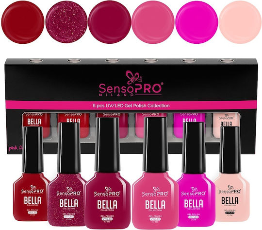 Set 6 Ojă Pentru Unghii Cu Gel Bella Semi-Permanent Sensopro Milano Passion Blaze