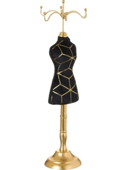 Jewellery Organizer Case Stand Mannequin Black Velvet Gold Foil Ø9x31cm