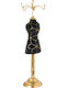 Jewellery Organizer Case Stand Mannequin Black Velvet Gold Foil Ø9x31cm