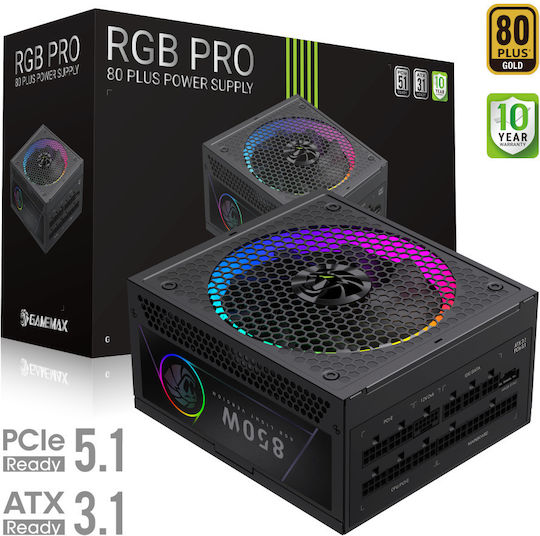 GameMax RGB PRO 850G 850W Μαύρο Τροφοδοτικό Υπολογιστή Full Modular 80 Plus Gold