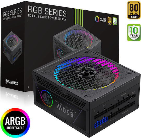 GameMax RGB 850G 850W Μαύρο Τροφοδοτικό Υπολογιστή Full Modular 80 Plus Gold