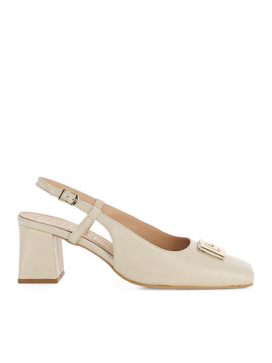 Δερμάτινες Γόβες με Μεσαίο Τακούνι Μπεζ