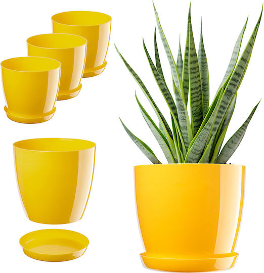 Kadax Set of 3 Plastic Yellow Flower Pots Kadax Set of 3 Plastic Yellow Flower Pots