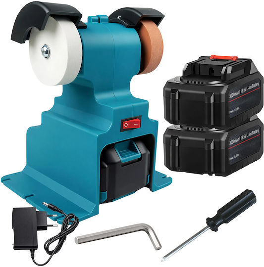 Polizor Dublu De Banc Zola Ascuțire Șlefuire 6000 Rpm 2 Baterii 3000 Mah Discuri Turcoaz 70 Mm