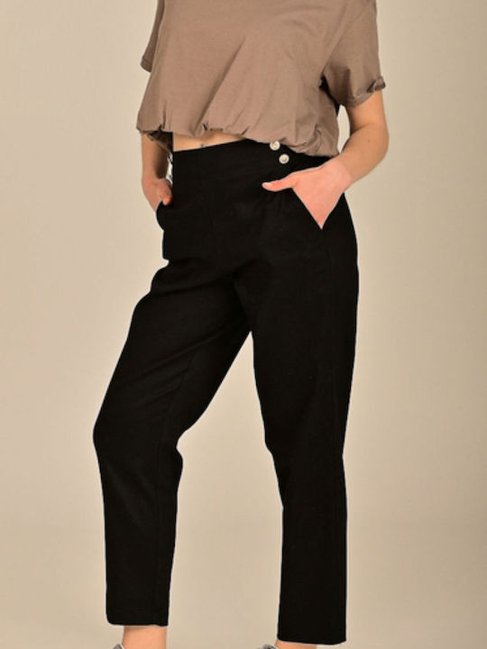 Damen Stoffhose mit Gummiband Schwarz