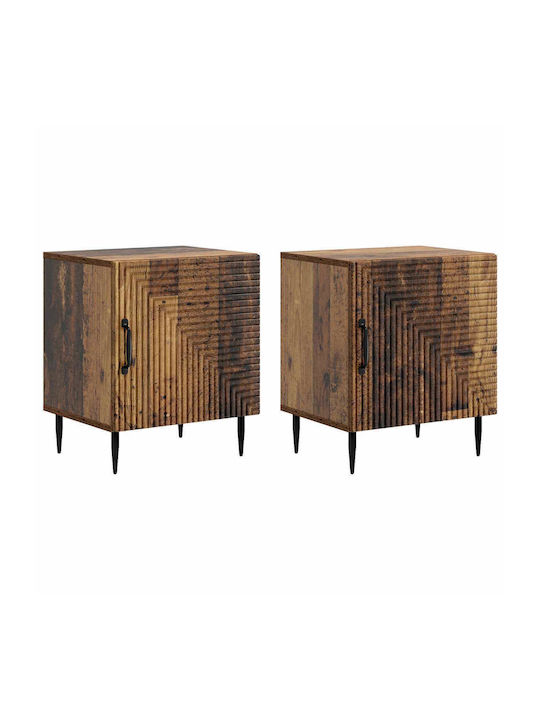 Wooden Bedside Tables With Metal Legs Brown 2 Pieces 43x34.5x50cm