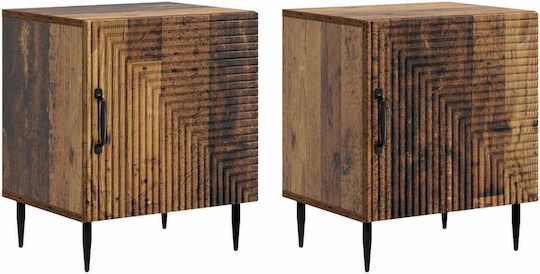 Wooden Bedside Tables With Metal Legs Brown 2 Pieces 43x34.5x50cm