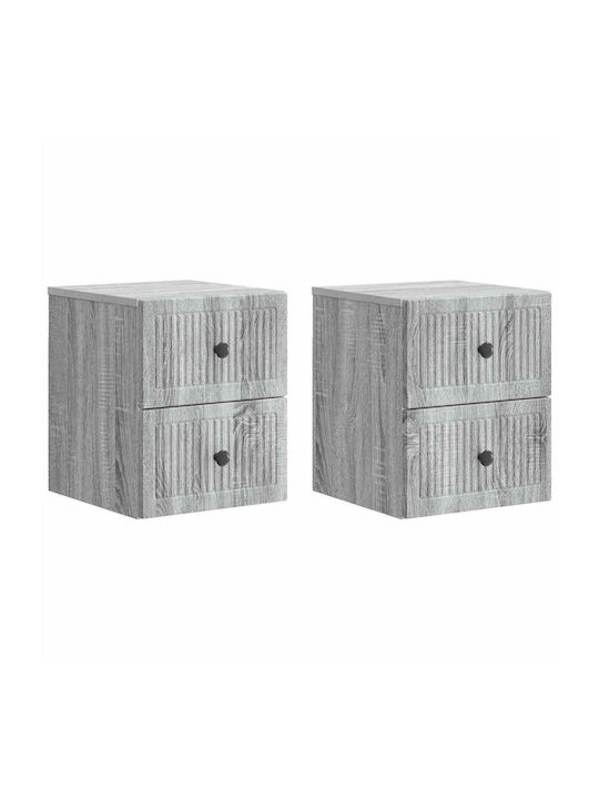Wooden Gray Bedside Tables 2 Pieces 33x34.5x40cm