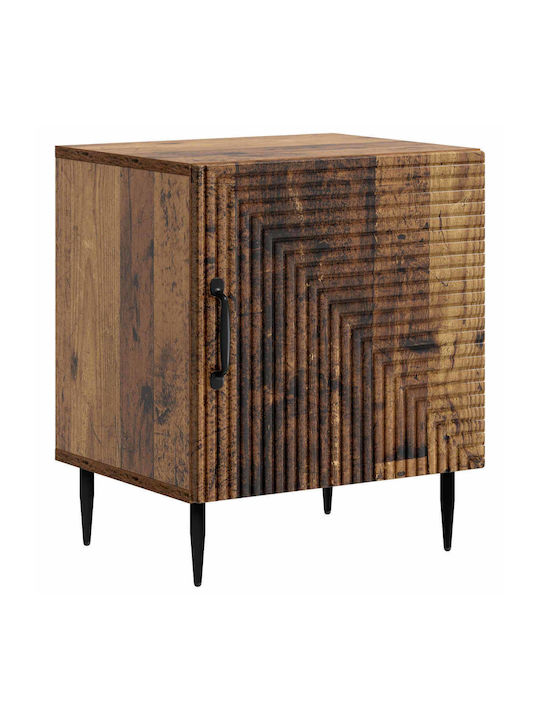 Wooden Bedside Table With Metal Legs Brown 43x34.5x50cm