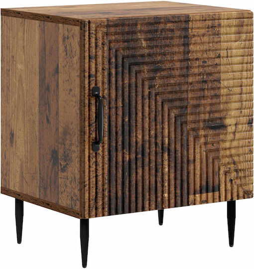 Wooden Bedside Table With Metal Legs Brown 43x34.5x50cm