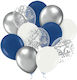 Party Pal Latex Luftballons Silber Weiße Blau Dunkle Durchsichtige Konfetti 12 Stück