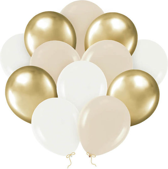 Set Latex Balloons Beige Gold White 12 Pieces