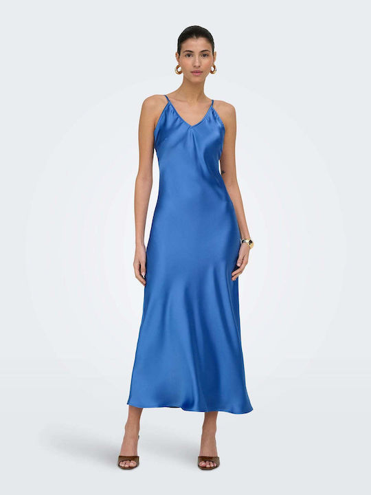 Only Summer Maxi Evening Satin Blue Dress
