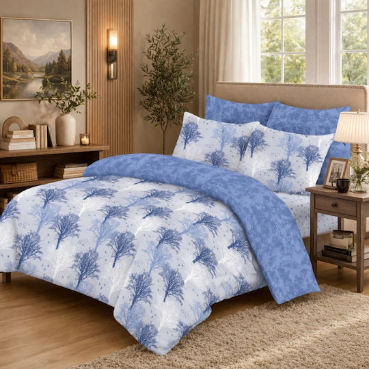 My Home Luxury King Size Bed Sheets Set with Rubber Hugger 180x200+30cm Light Blue (4 Pieces)