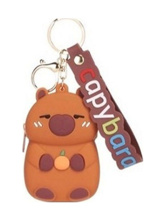 Πορτοφολάκι Μπρελόκ Pvc Charm Capybara Ροδάκινο Καπιμπάρα 9cm