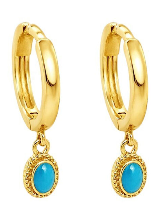 Xryseio Silver Gold Plated Hoop Earrings with Turquoise Stones