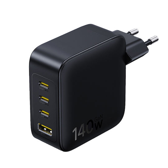 Baseus GaN Wireless Charger with USB-A Port and 3 USB-C Ports 140W Quick Charge 3.0 Black (EnerFill FH11)