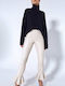 Women's High Rise Leather Trousers in Skinny Fit Ecru