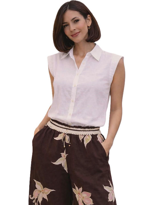 Sleeveless Women's Shirt White Striped
