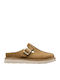 Leather Mules with Heel in Beige Colour