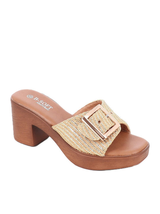 B-Soft Mules με Ψηλό Τακούνι σε Χρυσό Χρώμα