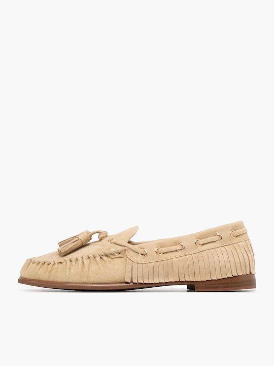 Kalogirou Leather Women's Loafers In Beige Colour