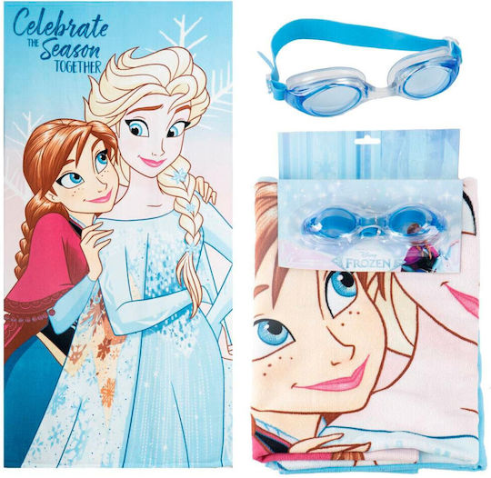 Disney Frozen Celebrate Kids' Beach Towel Set 70x140cm + Swimming Goggles for Beach + Pool