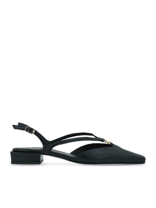 Δερμάτινες Γυναικείες Μπαλαρίνες Slingback σε Μαύρο Χρώμα