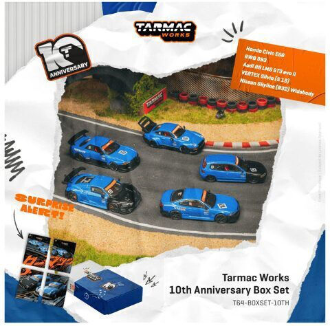 Set 5 Modele Mașini Porsche Nissan Honda Audi 10 Ani Ediție Scară 1:64 Tarmac Works