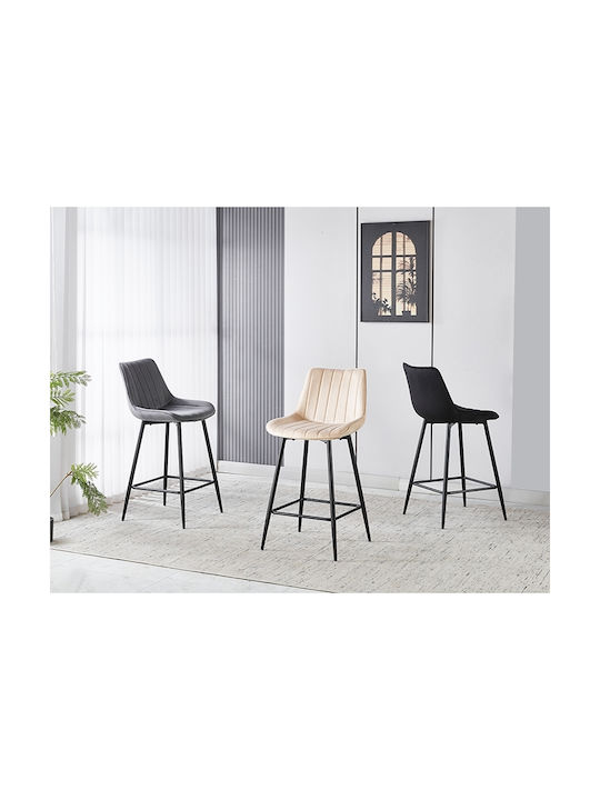 Bar Stool with Backrest Upholstered with Velvet Repo Beige 48x49x66cm