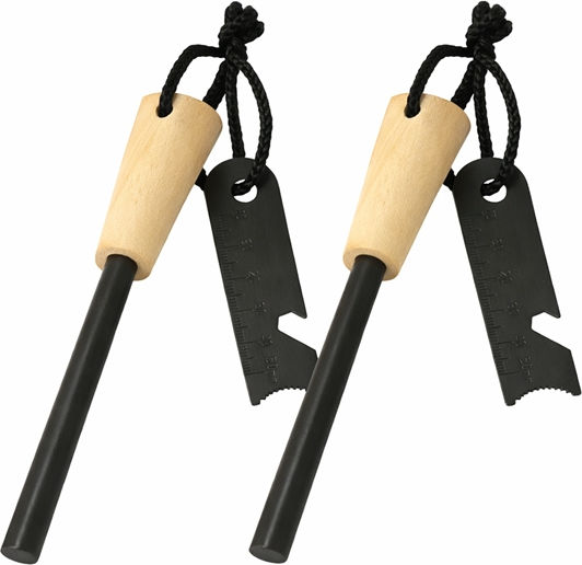 Set 2 Robuste Überlebensfeuerzünder Holzgriff Multifunktionaler Scraper Depox Holz 12 Cm