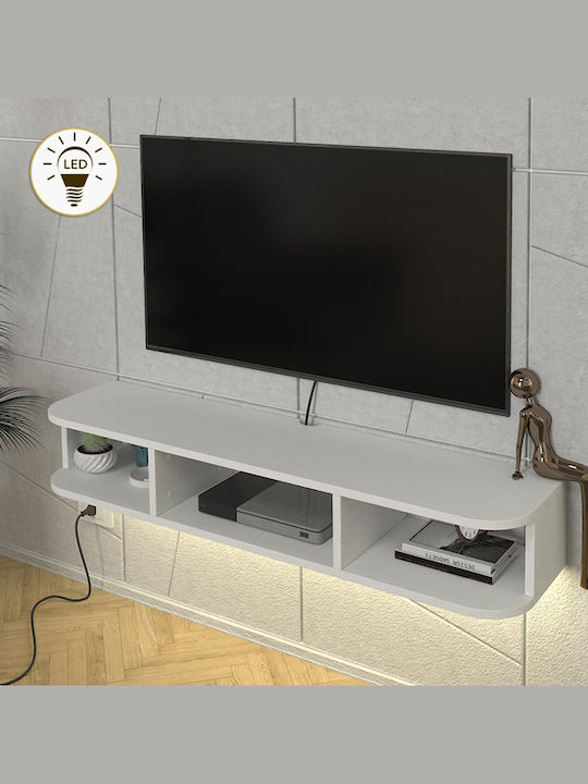 TV Stand Bask Made of Metal & Wood with LED Lighting White L120xD29.6xH19.2cm