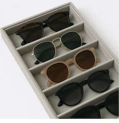 Glasses Organizer Case Compartment Suede Gray 6 Slots 38x18.5x4.2cm