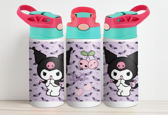 Kids Water Bottle Thermos Kuromi Stainless Steel with Straw Pink 360ml Personalized