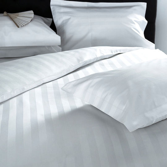 Σεντόνι Μονό Superb Line Stripe 2cm Satin Tc300 Cotton Blanc De Blanc 160x290 1τεμ