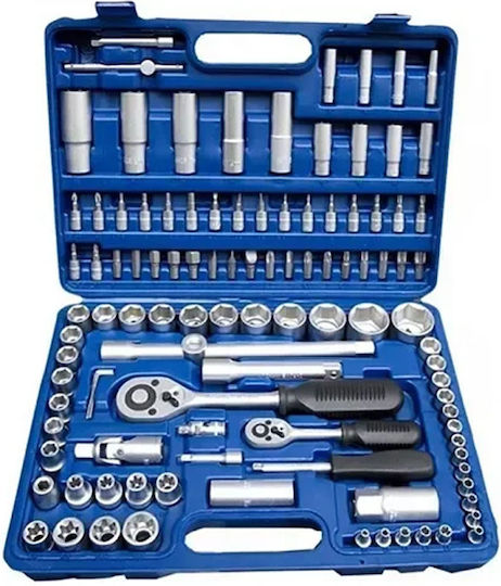 Professionelles Ratschen- und Steckschlüssel-Set 1 2″-1 4″ 108 Stück Silber