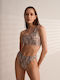 Set Bikini Με Έναν Ώμο Ψηλόμεσο Χρυσό