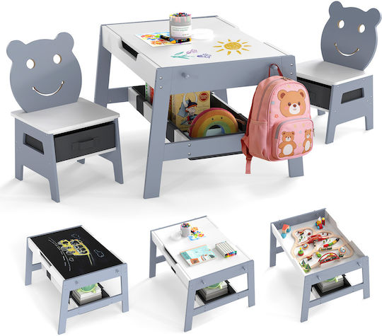 Kids Table Set with Chairs for Painting Made of Wooden Gray Costway
