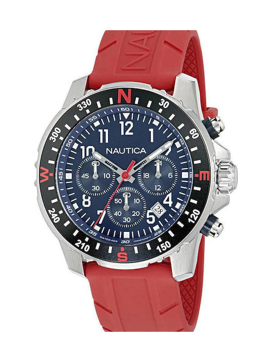 Nautica Men's Battery Watch with Red Rubber Strap