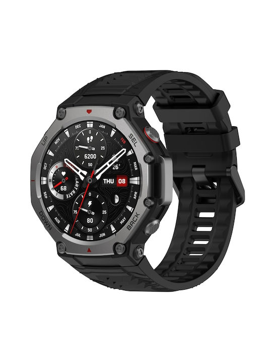 Tragbares Silikonarmband Xiaomi Amazfit T-Rex 3 Pro 48 mm Schwarz Tragbares Silikonarmband Xiaomi Amazfit T-Rex 3 Pro 48 mm Schwarz