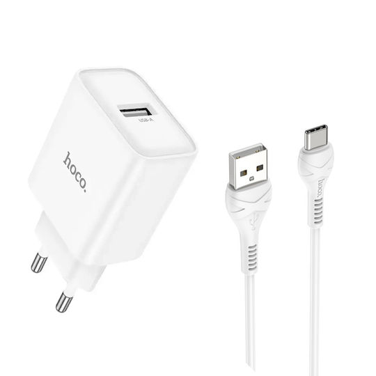 Hoco Зарядно Устройство с USB-A Порт и USB-C Кабел Бял (DC72 River)
